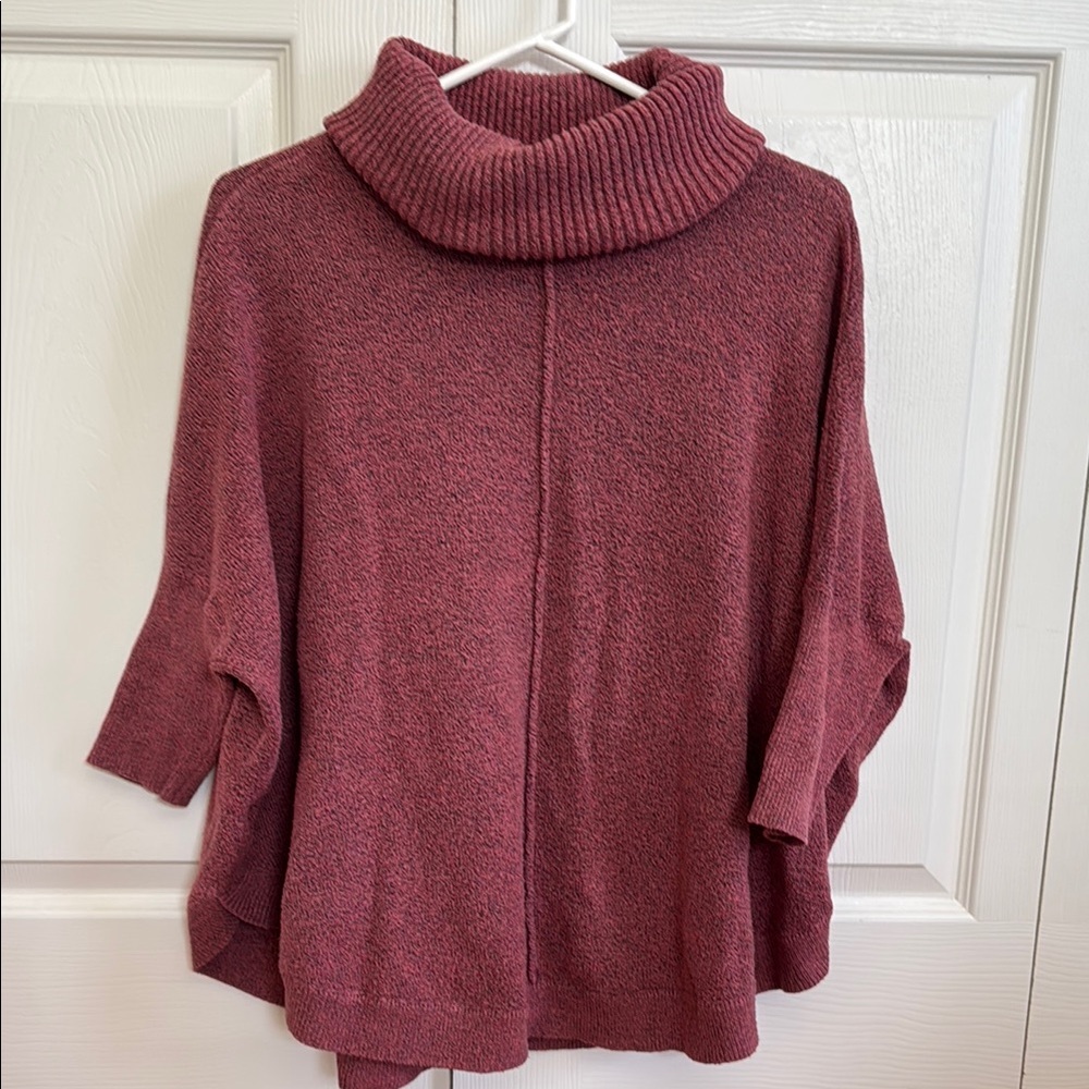 LOFT Petite Women's Cozy Knit Light Red/Black Turtleneck Tunic Sweater MP Medium